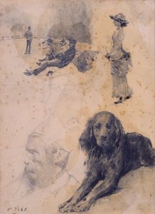 Études de figures et étude de chien - Santiago Rusiñol