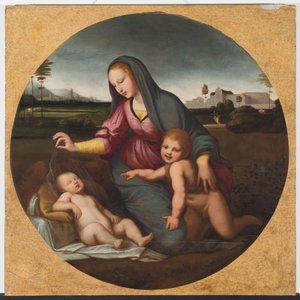 Madone et Enfant avec le Jeune Saint Jean, c.1500 - Sanzio of Urbino (follower of) Raphael