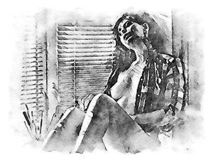 Femme nue en chemise à carreaux