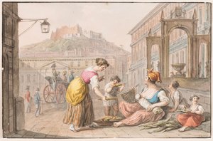 Aquarelle ; Une femme vendant du maïs rôti - Saverio della Gatta