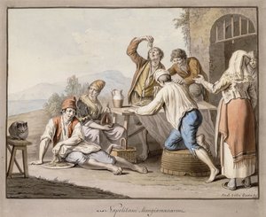 Napolitains mangeant des macaronis - Saviero Xavier della Gatta