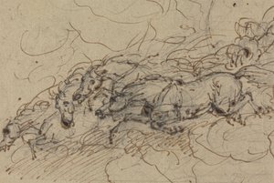 Quatre chevaux au galop : (?) une étude mythologique, possiblement pour le char de Phaéton - Sawrey Gilpin