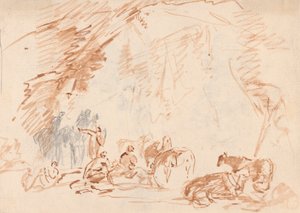 Esquisse grossière de figures et de chevaux