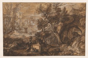 Paysage avec berger près d