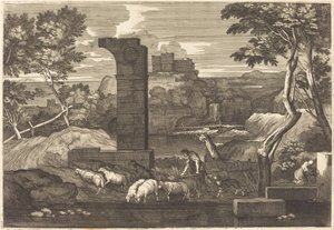 Paysage avec paysan et son troupeau
