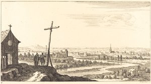 Paysage avec église et ville au loin