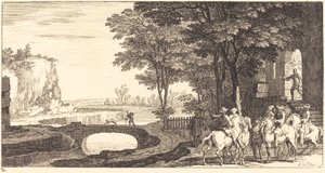 Paysage avec cavaliers et pont - Sébastien  Le Clerc I