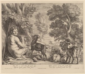 Pan jouant de la flûte - Schelte Adams Bolswert after Jacob Jordaens