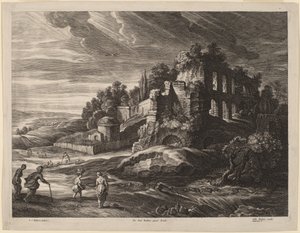 Paysage avec de grandes ruines romaines
