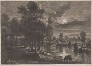 Paysage de rivière au clair de lune