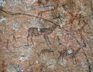 ART AFRICAIN : Peinture rupestre à Ngomo Carera dans la chaîne de Domboshawa, à 20 miles au nord-est... (fresque) - School African