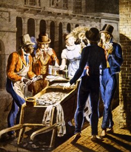 Un ostréiculteur vendant ses marchandises devant le Chestnut Street Theatre à Philadelphie, c.1796