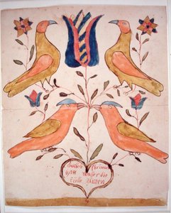 Quatre oiseaux, tulipe et cœur - School American