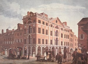 Le coin des rues Third et Market, Philadelphie (lithographie en couleur) - School American