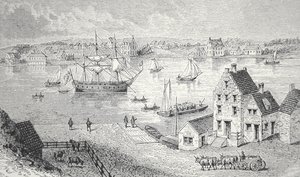 Le ferry, New York, vers 1750 (lithographie)