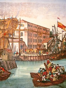 Vue du port de New York au milieu du XVIIIe siècle - School American