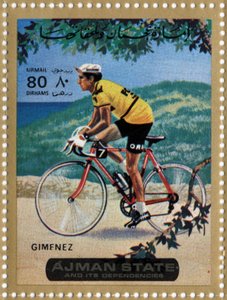 Timbre des Émirats représentant le cycliste Julio Jimenez (né en 1934)