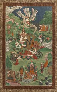Coupe de cheveux et autres scènes. Thangka d