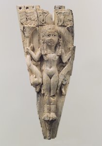 Fronton de cheval sculpté en relief avec une figure féminine flanquée de lions, vers 9e-8e siècle av. J.-C. - School Assyrian