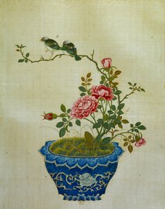 Art chinois : peinture sur soie de fleurs et d