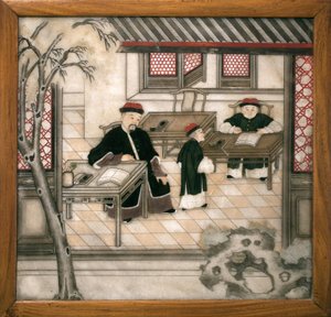 Plaque de marbre décorative représentant des lettres dans leur cabinet. Marbre peint, Dynastie Qing (1644-1911), art chinois. Musée d