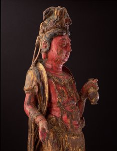 (détail) de Guanyin, dynastie Song (bois polychrome)