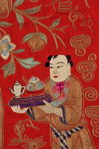Broderie représentant un garçon apportant du thé (détail) - School Chinese