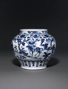 Pot bleu et blanc exceptionnellement rare et important, dynastie Guan Yuan, milieu du 14ème siècle