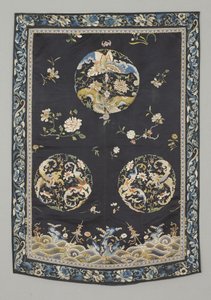 Tenture, c.1750-1800 (Soie avec broderie (point de satin), teintures naturelles et synthétiques) - School Chinese
