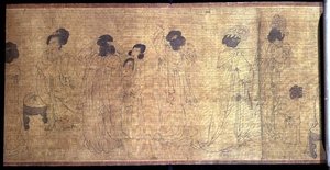 Dames du palais à loisir, rouleau de main, (détail) après un original de Wen-chu Chou (fl.970) période Southern Sung, c.1140 - School Chinese