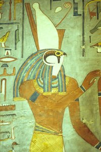Égypte ancienne, peinture, Horus, dieu à tête de faucon, dieu des rois, tombe de Ramsès I, Thèbes