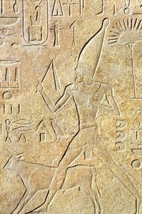 Égypte ancienne, sculpture murale, Karnak/Louxor, Hatshepsut courant le taureau, Festival Heb-sed - School Egyptian