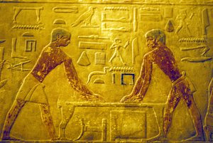 Égypte ancienne, sculpture/peinture murale, Mastaba/Tombe de Ti, 5e dynastie, Saqqara, ouvriers polissant du bois - School Egyptian