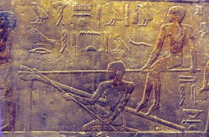 Égypte ancienne, sculpture/peinture murale, mastaba/tombeau de Ti, Saqqarah, 5e dynastie, construction navale - School Egyptian