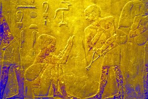 Égypte ancienne, peinture murale, Mastaba/Tombe de Ti, Saqqarah, 5e dynastie, Échange de marchandises au marché - School Egyptian