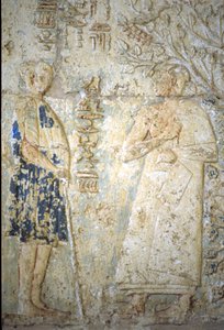 Égypte ancienne, Sculpture/peinture murale, Tombe de Petosiris, Tuna el-Gebel, 300 av. J.-C., Petosiris et sa femme - School Egyptian