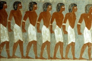Égypte ancienne, peinture murale, captifs liés, peinture incomplète, tombe de Horemheb - School Egyptian