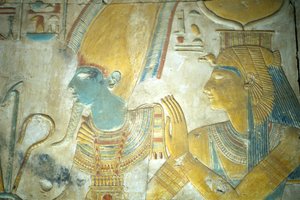 Égypte ancienne, peinture/sculpture murale, Isis et Osiris, temple de Séthi Ier, Abydos - School Egyptian