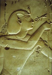 Égypte ancienne, peinture murale, Séthi Ier recevant la vie, symbolisée par l