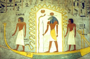 Égypte ancienne, peinture murale/sculpture, tombe de Ramsès I, Thèbes, barque d