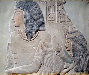 Ieneminet et sa femme Takha. Fresque de la période du Nouvel Empire de la 18e dynastie (14e siècle avant J.-C.) - School Egyptian