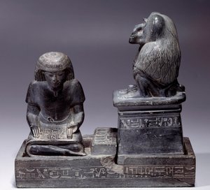 Antiquités égyptiennes : Le scribe Nebmertouf et le singe Thot, dieu de l