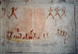 Antiquité égyptienne : un voilier. Relief en calcaire de la Chapelle du Mastaba d