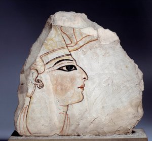 Antiquité égyptienne : ostracon (ou ostracon), éclats de poterie en calcaire avec profil royal. 19e dynastie (1295-1186 av. J.-C.). Paris, Musée du Louvre - School Egyptian