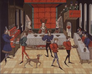 Dames aristocratiques médiévales du 15e siècle servant le dîner