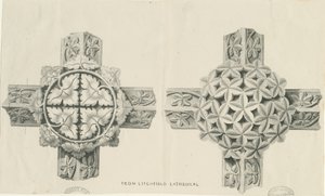 Intérieur de la cathédrale de Lichfield - Feuillage sculpté : lithographie, nd [?19e siècle] (impression) - School English