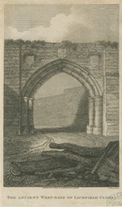 Lichfield - Ancienne porte ouest de The Close (gravure) - School English