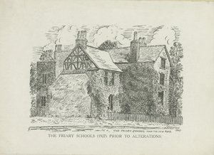 Lichfield - Écoles du Friary : gravure sur bois - School English