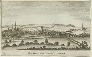 Lichfield - Vue sud-ouest : gravure sur cuivre, nd [fin 18e siècle] (impression) - School English