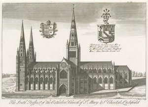 Cathédrale de Lichfield - Vue sud (gravure)